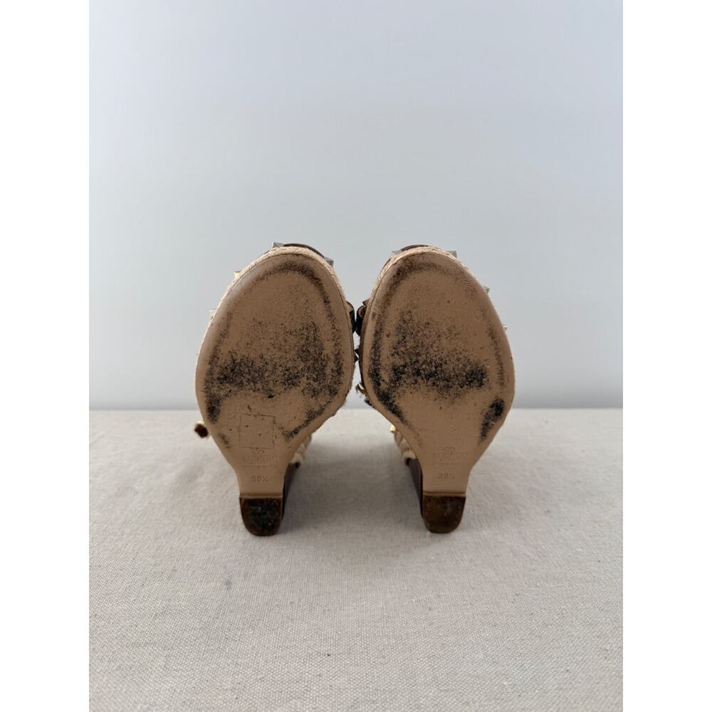 Valentino Garavani Leather Rockstud Espadrille Wedge Sandals Brown Women's 39.5 - Picture 7 of 7